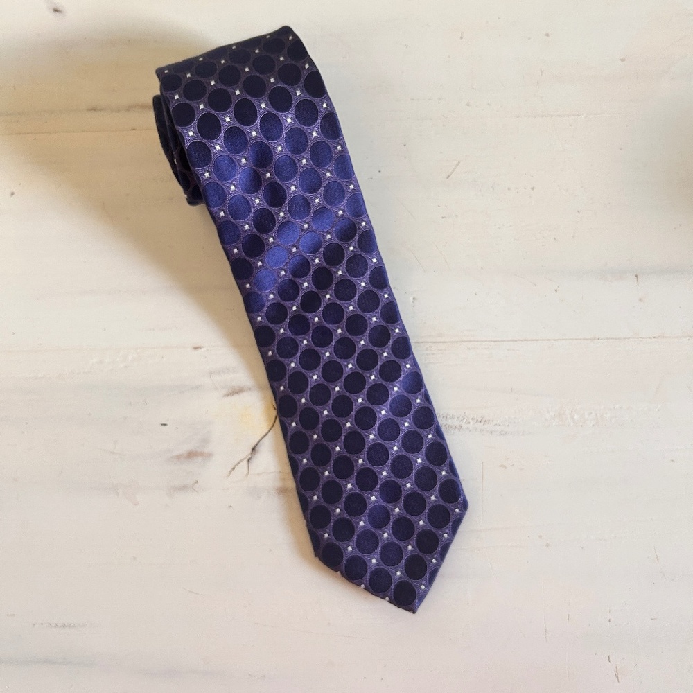 BOSS HUGO BOSS Blue Geometric Silk Tie Made In Italy 60”-3" EX COND
